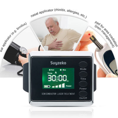 Diabetes Menyembuhkan Peralatan Terapi Fisik 650nm Cold Laser 450nm Blue LED Light Therapy Watch